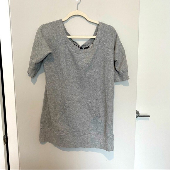 Norma Kamali Sweatshirt Gray Pullover Boat Neck Loungewear Beateau Kangaroo Rib - Picture 1 of 8